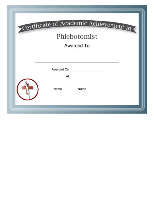 Phlebotomist Academic Certificate Printable pdf