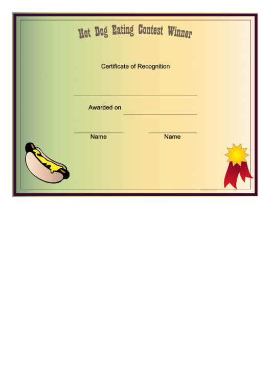 Hotdog Eating Certificate Printable pdf