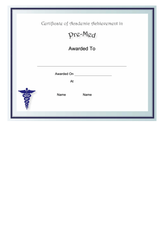 Pre-Med Academic Certificate Template Printable pdf