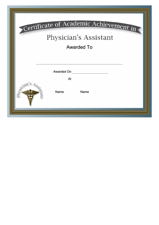 Physician Assistant Academic Certificate Printable pdf