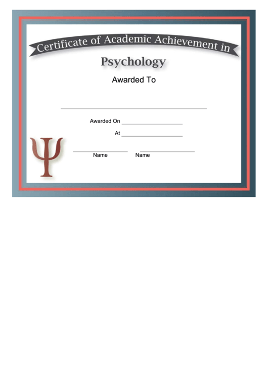 Psychology Academic Certificate Printable pdf