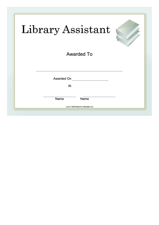 Library Assistant Certificate Printable pdf