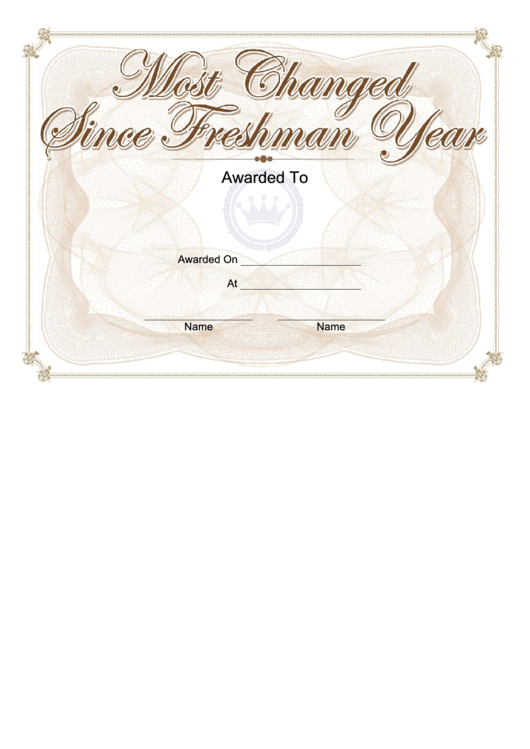 Most Changed Since Freshman Year Yearbook Certificate Printable pdf