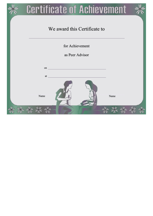 Peer Advisor Achievement Printable pdf