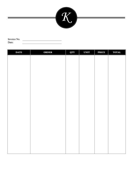 Elegant Monogram K Invoice Template Printable pdf