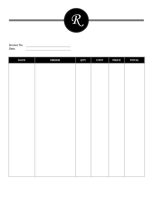 Elegant Monogram R Invoice Template Printable pdf