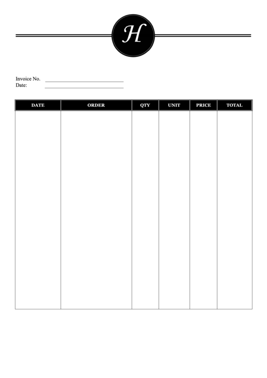 Elegant Monogram H Invoice Template Printable pdf