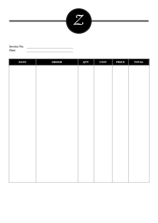 Elegant Monogram Z Invoice Template Printable pdf