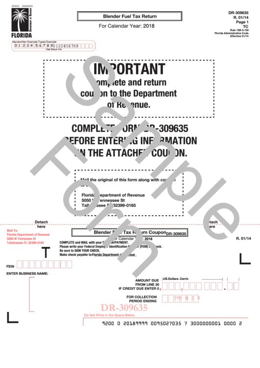 Form Dr-309635 Draft - Blender Fuel Tax Return - 2018 Printable pdf