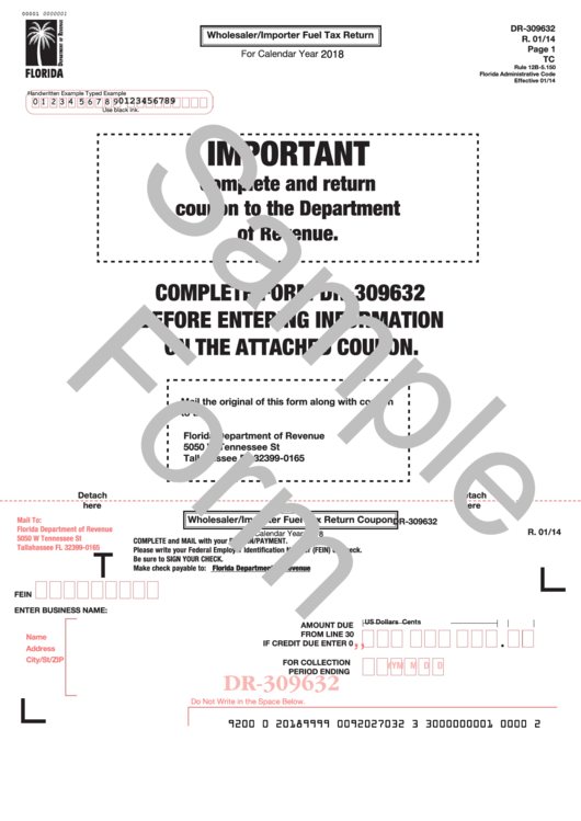 Form Dr-309632 Draft - Wholesaler/importer Fuel Tax Return - 2018 Printable pdf