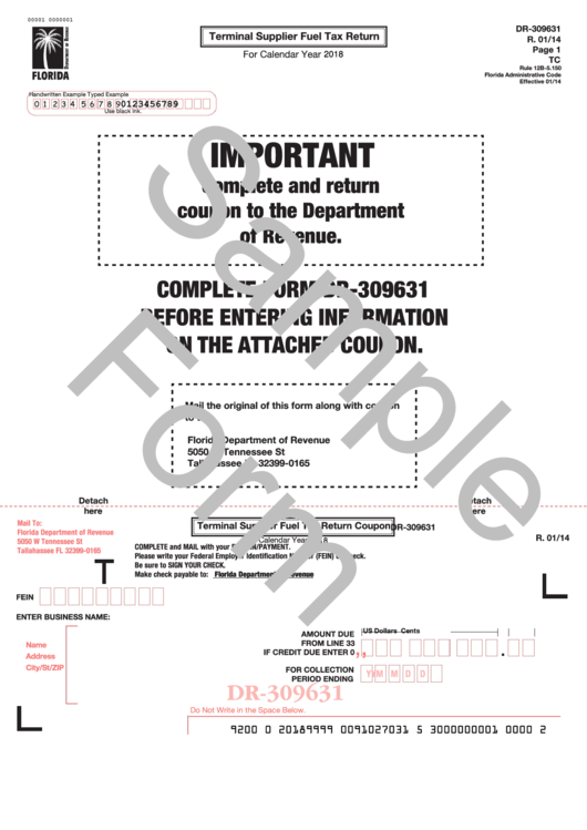 Form Dr-309631 Draft - Terminal Supplier Fuel Tax Return - 2018 Printable pdf