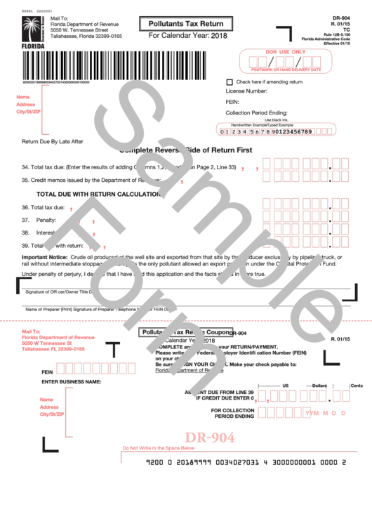 Form Dr-904 Draft - Pollutants Tax Return - 2018 Printable pdf