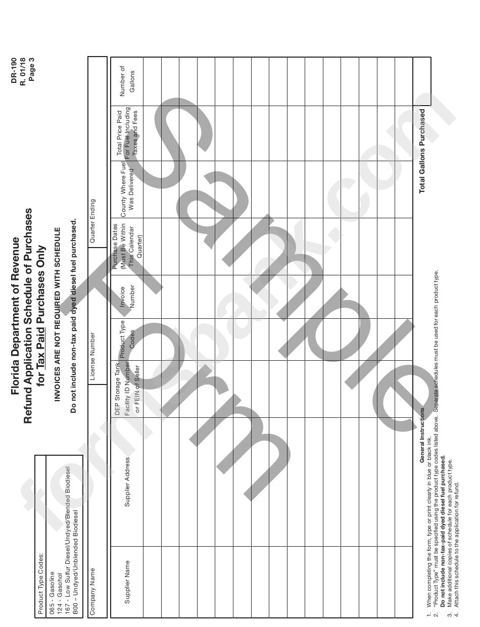 Form Dr-190 Draft - Application For Fuel Tax Refund Non-Public Schools