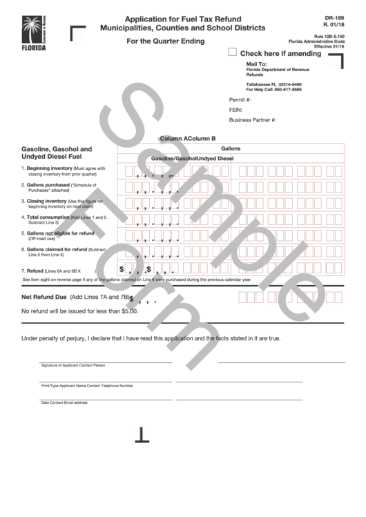 Form Dr-189 Draft - Application For Fuel Tax Refund Municipalities, Counties And School Districts Printable pdf