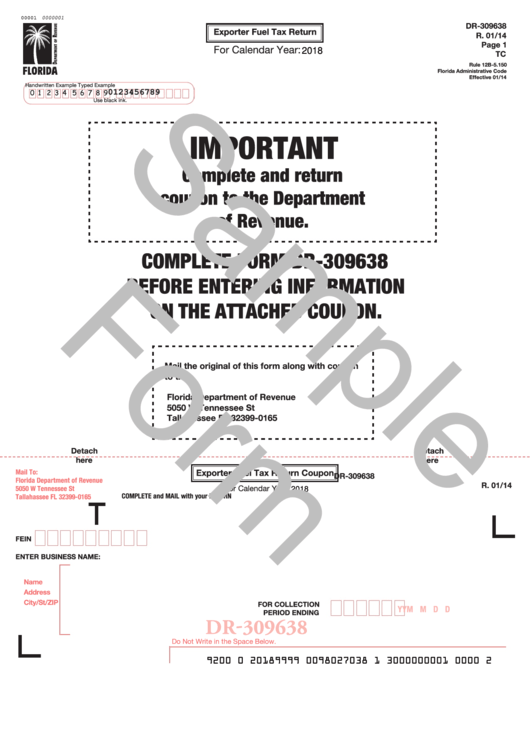 Form Dr-309638 Draft - Exporter Fuel Tax Return - 2018 Printable pdf