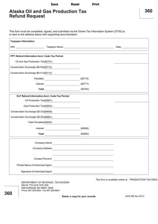 Fillable Form 360 - Alaska Oil And Gas Production Tax Refund Request Printable pdf