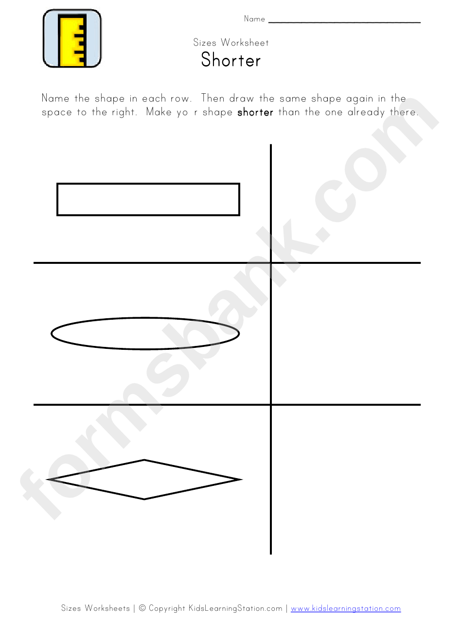 Black And White Shorter Sizes Worksheet Template