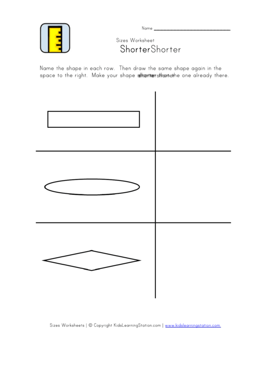 Black And White Shorter Sizes Worksheet Template Printable pdf