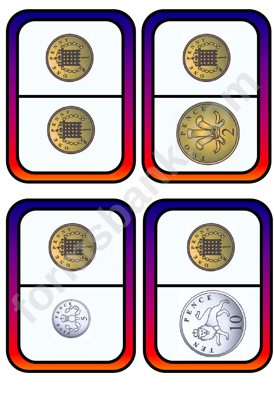 British Coins Dominoes Template