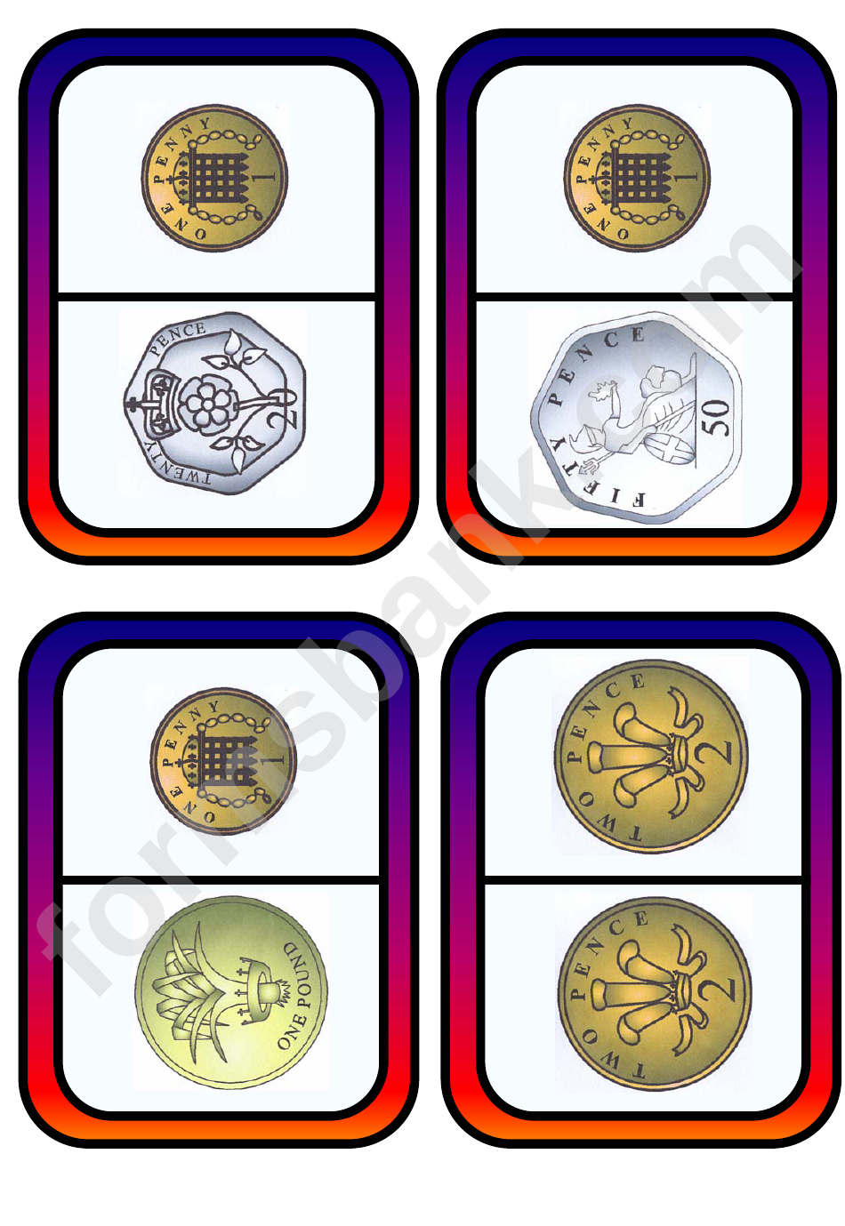 British Coins Dominoes Template