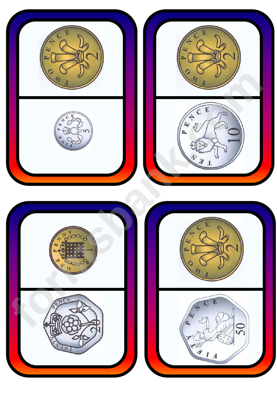 British Coins Dominoes Template