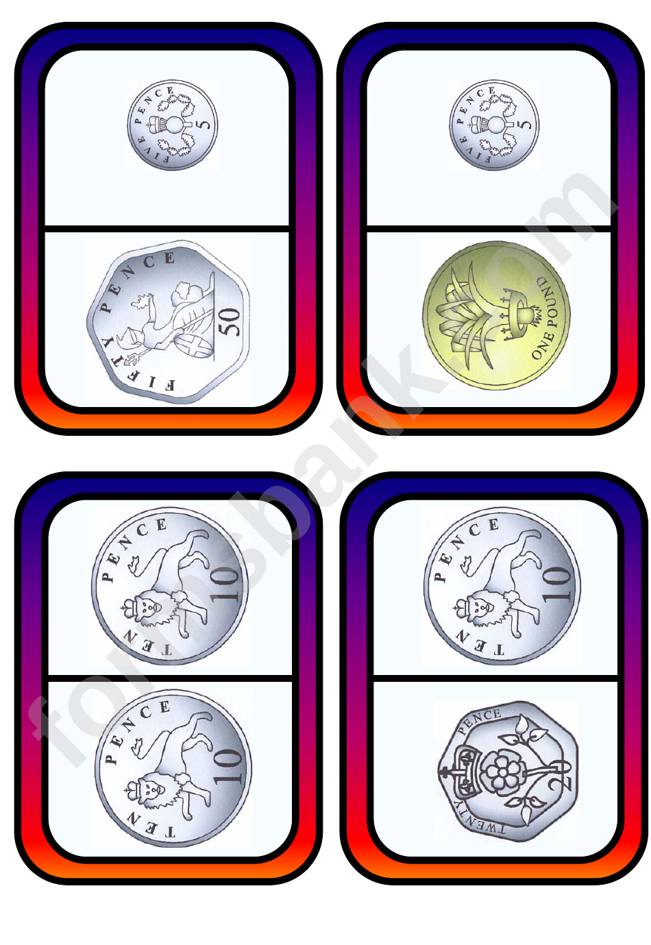 British Coins Dominoes Template