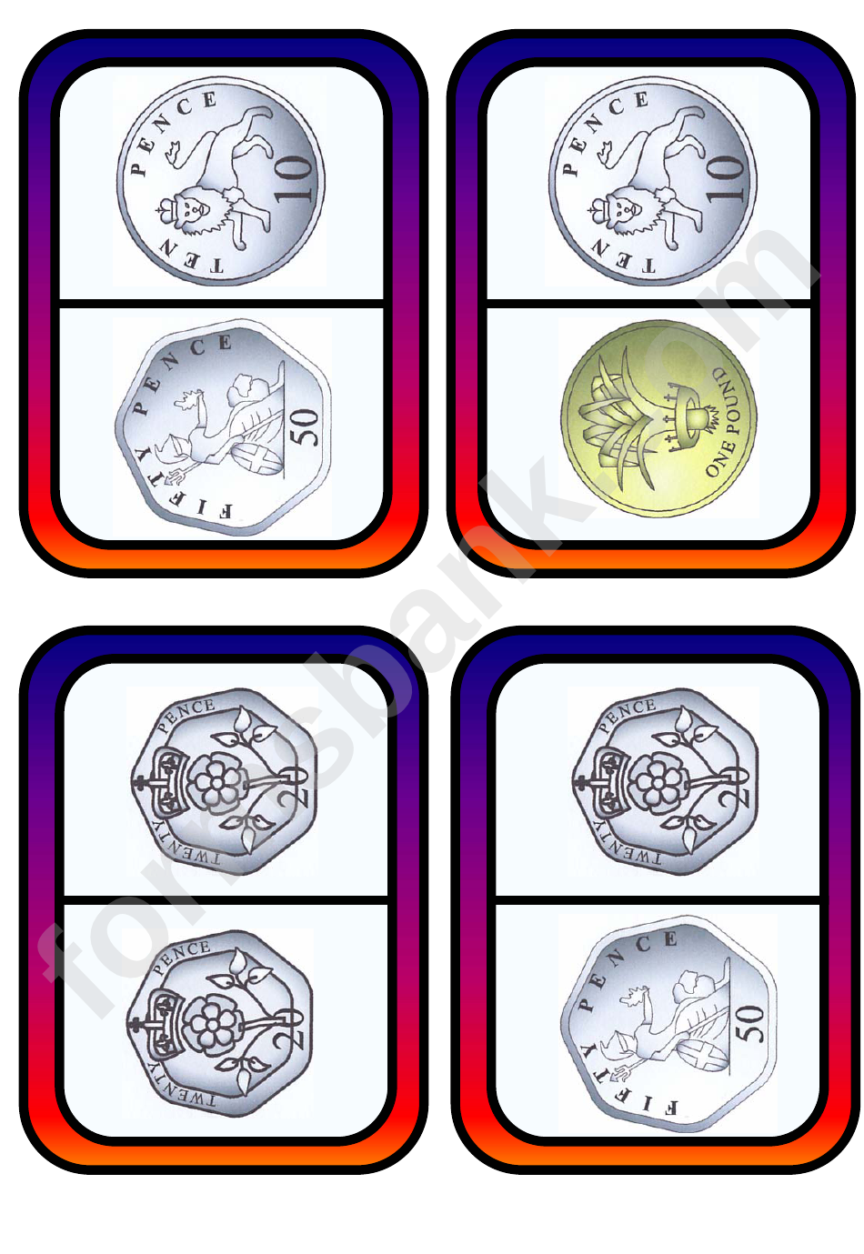 British Coins Dominoes Template