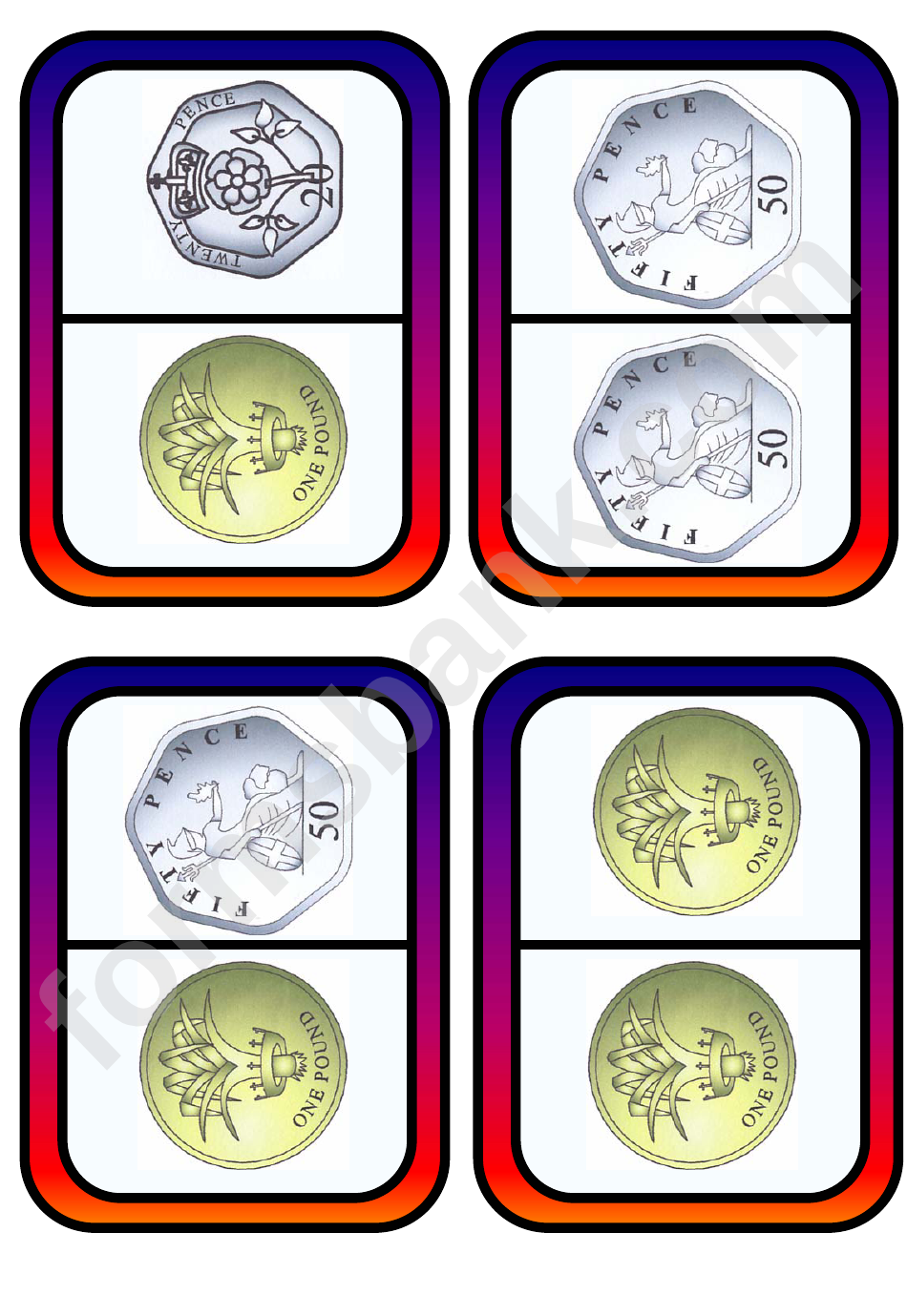 British Coins Dominoes Template