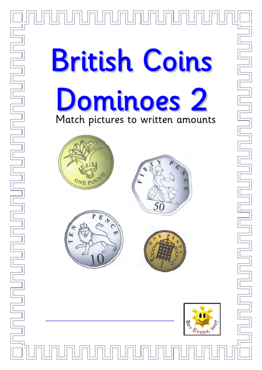 British Coins Dominoes 2 Template Printable pdf