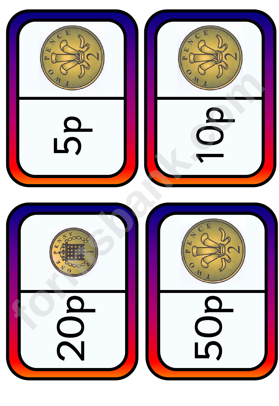 British Coins Dominoes 2 Template