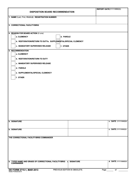 Fillable Dd Form 2715-1 - Disposition Board Recommendation Printable pdf