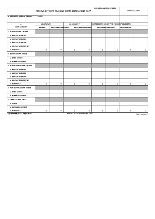 Fillable Dd Form 2611 - Reserve Officers Training Corps Enrollment Data Printable pdf