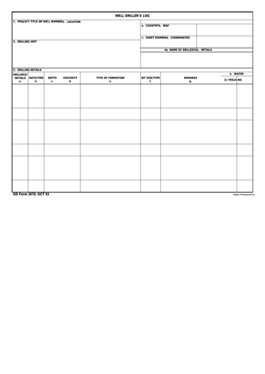 Fillable Dd Form 2678 - Well Driller