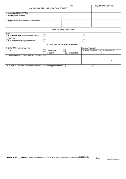 Fillable Dd Form 2511 - Nacdf Imagery Research Request Printable pdf