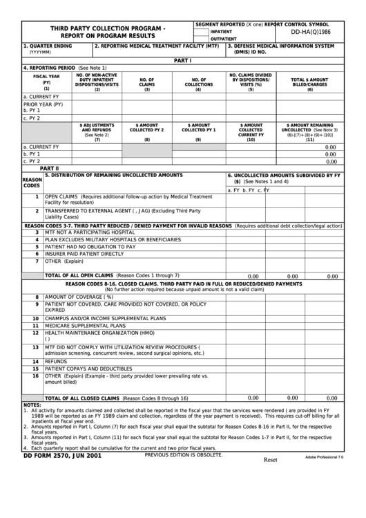 Fillable Dd Form 2570 - Third Party Collection Program - Report On Program Results Printable pdf