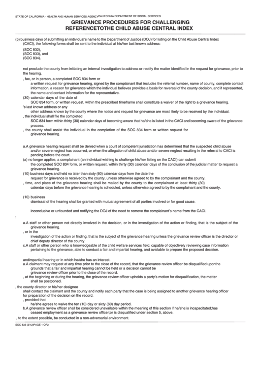 Instructions For Form Soc 833 - Challenging Reference To The Child Abuse Central Index Printable pdf