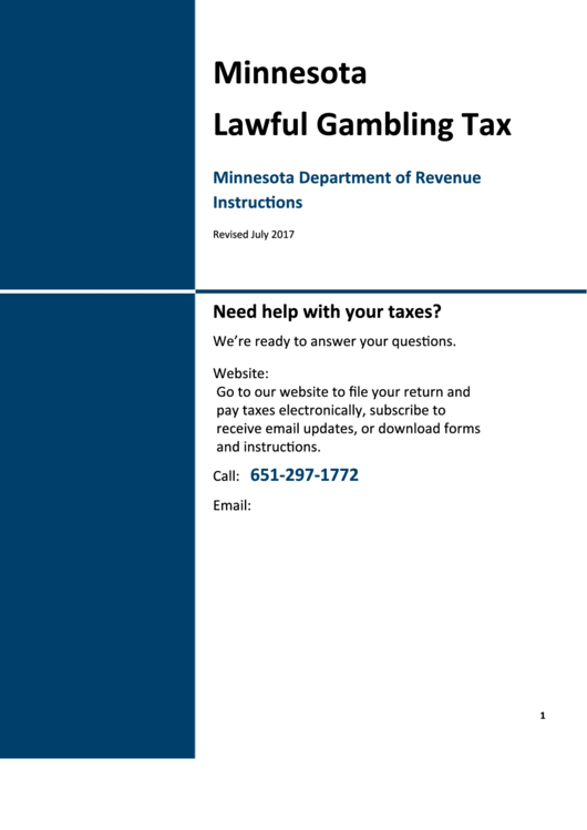 Minnesota Lawful Gambling Tax Instructions Booklet - Minnesota Department Of Revenue Printable pdf