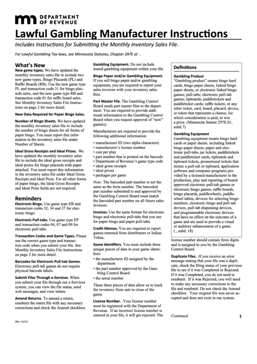 Lawful Gambling Manufacturer Instructions - Minnesota Department Of Revenue Printable pdf