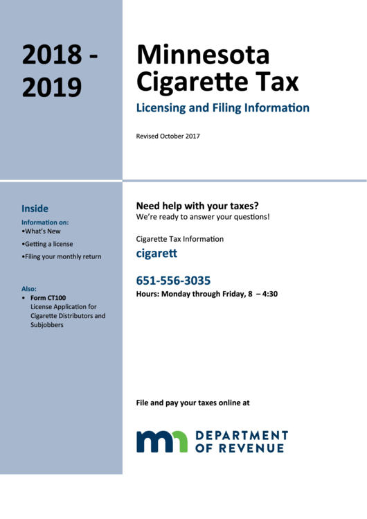 Form Ct100 - License Application For Cigarette Distributors And Subjobbers - 2018-2019