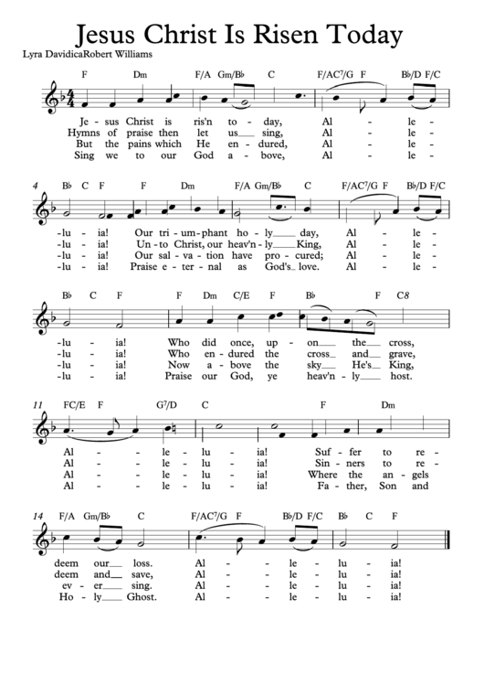 Lyra Davidica Robert Williams - Jesus Christ Is Risen Today Sheet Music Printable pdf