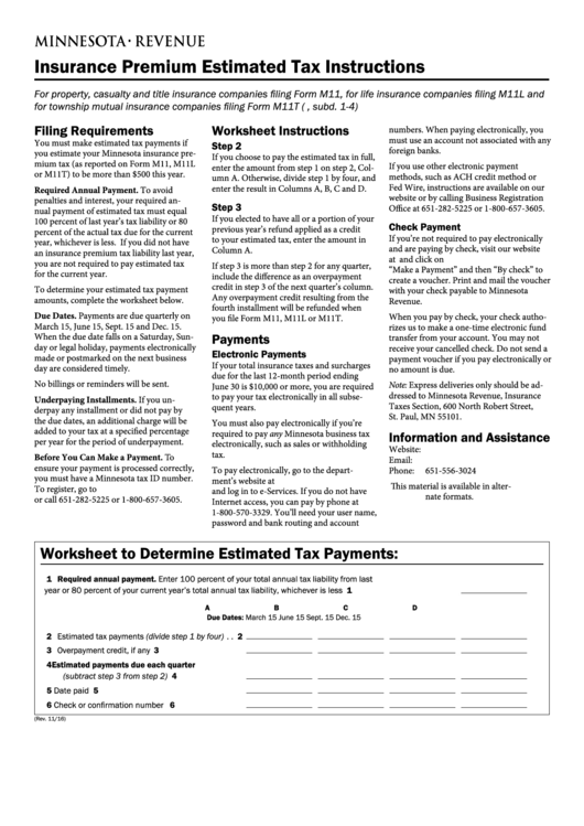 Insurance Premium Estimated Tax Instructions - Minnesota Department Of Revenue Printable pdf