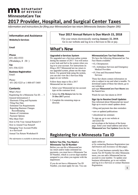 Provider, Hospital, And Surgical Center Taxes Instructions - Minnesota Department Of Revenue - 2017 Printable pdf