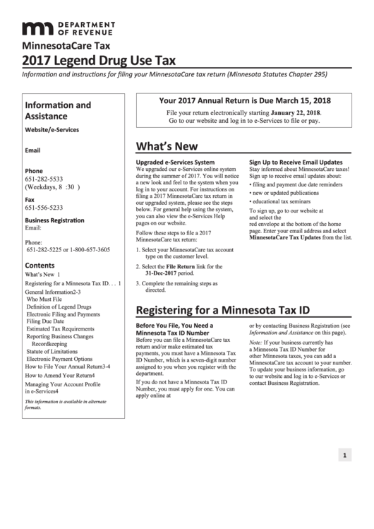 Legend Drug Use Tax Instructions - Minnesota Department Of Revenue - 2017 Printable pdf