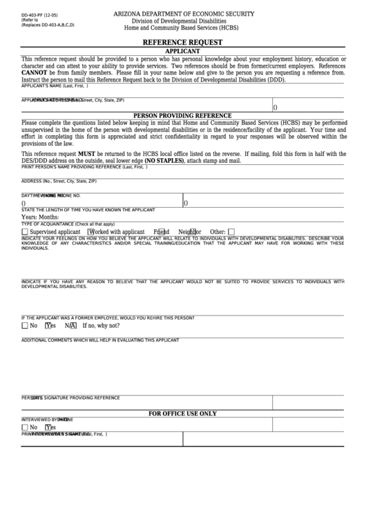 Form Dd-403-Pf - Reference Request Printable pdf