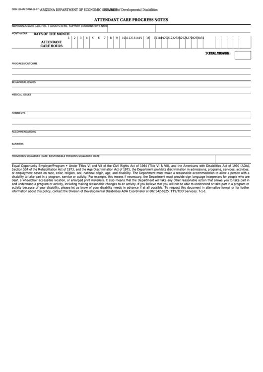 Form Ddd-1164aforna - Attendant Care Progress Notes Printable pdf