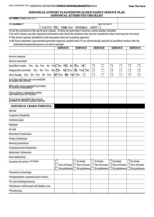 Fillable Form Ddd 1332aforpf Individual Support Plan/individualized