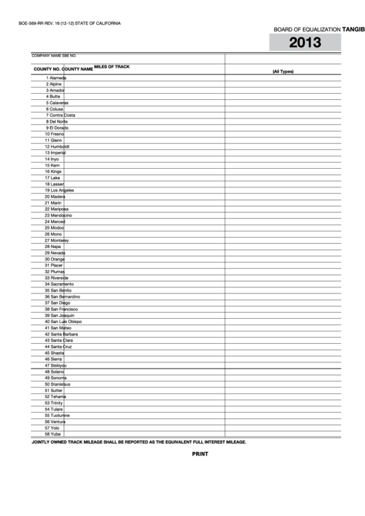 Fillable Form Boe-569-Rr - Tangible Property List - Track - 2013 Printable pdf