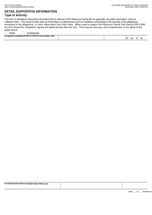 Fillable Form Rfa 812 - Detail Supportive Information Printable pdf
