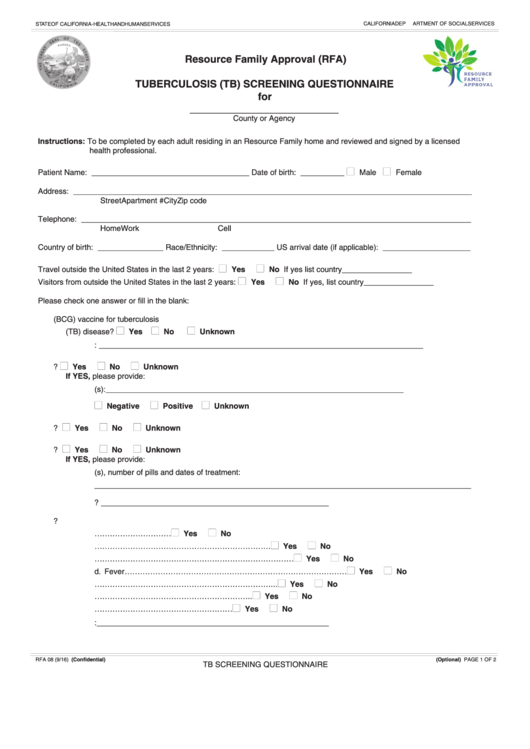 Printable Tb Questionnaire Customize And Print