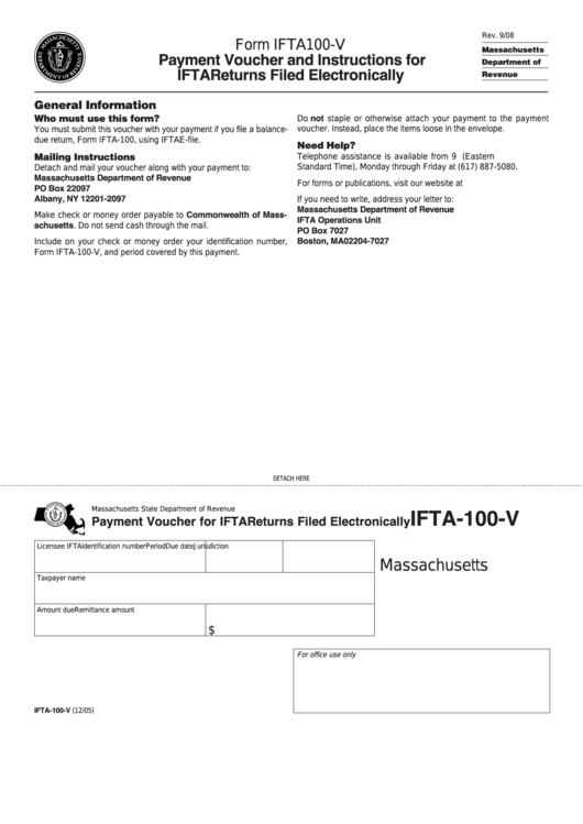 Form Ifta 100-V - Payment Voucher And Instructions For Ifta Returns Filed Electronically Printable pdf